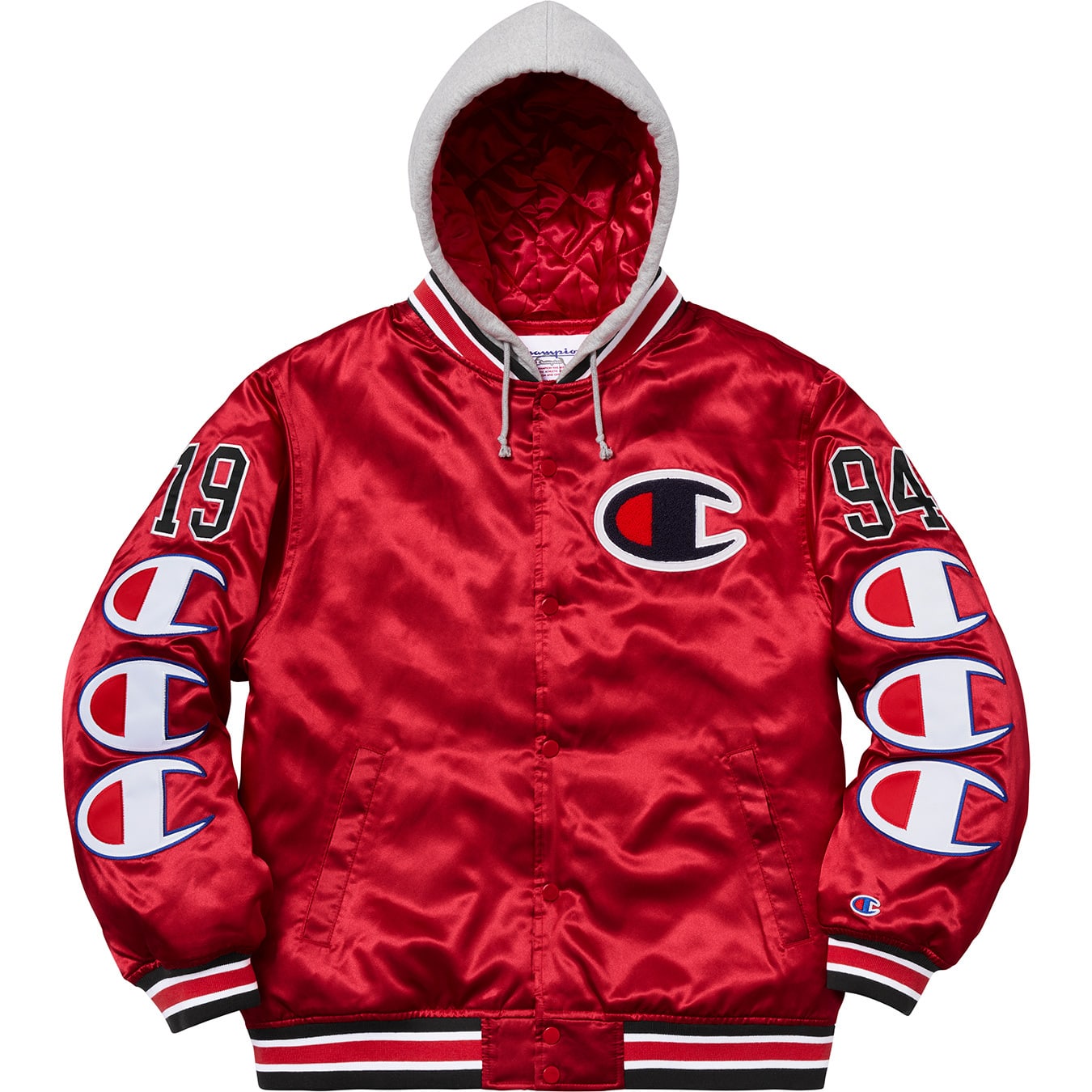 supreme champion hooded satin varsity jacket red