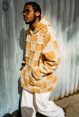 faux suede patchwork hooded jacket