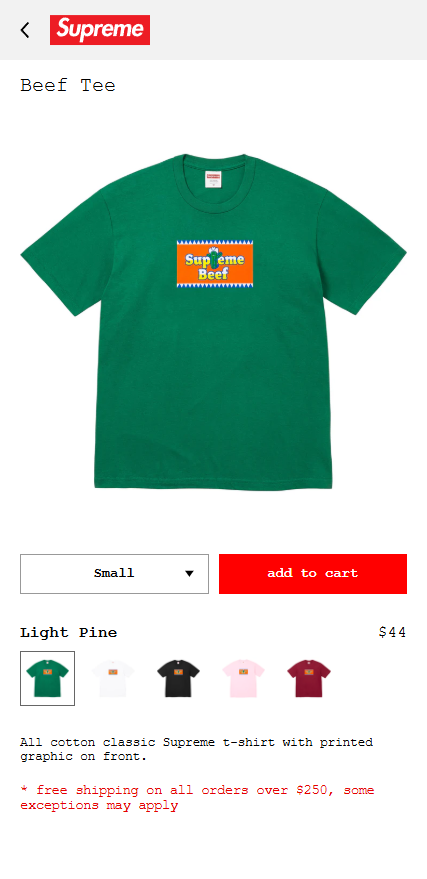Supreme Beef Tee Light Pine XXL